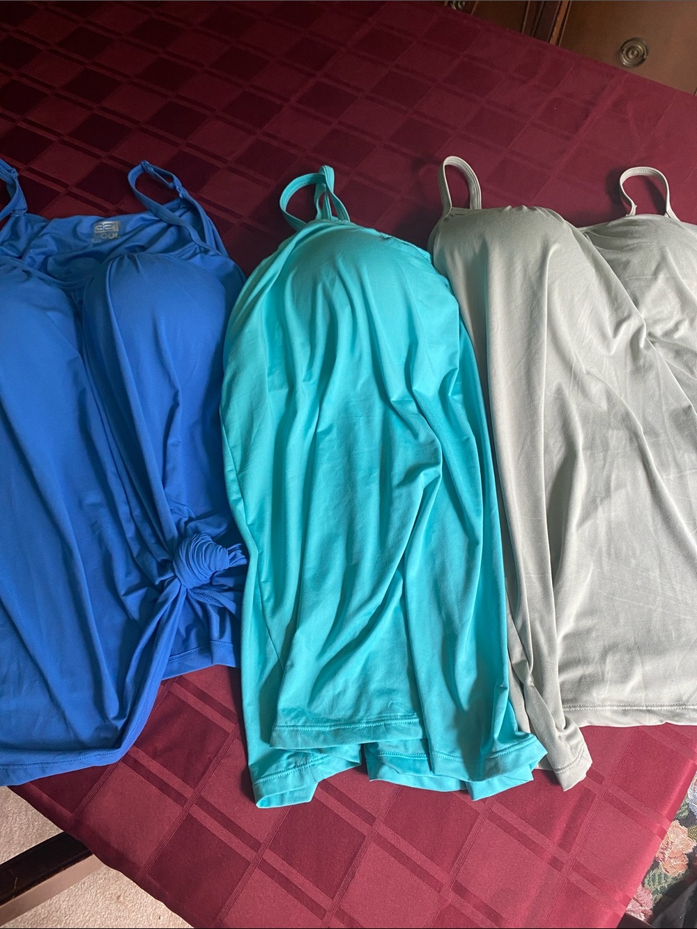 3-Pack Tank Tops with built in bra in Royal Blue, Teal, and Light Gray/green
